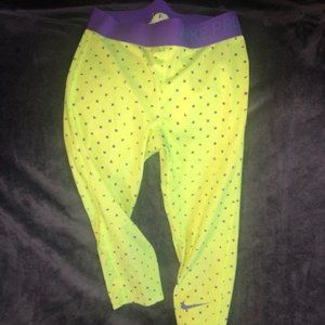 Yellow and Purple Nike Pro Leggings